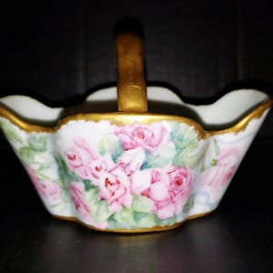 Vintage Bavaria German Hand Painted Porcelain Handled Trinket Candy Bowl