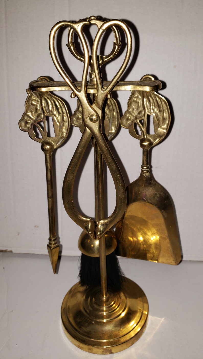 Vintage Miniature Brass Horse Head Fireplace Tool Set 14 Etsy