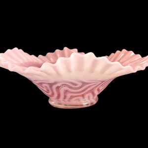 Victorian Ruffled Pink Cranberry Opalescent Brides Basket Bowl