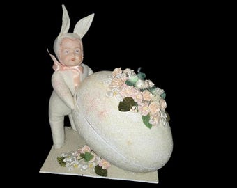 VTG Doll with German Democratic Republic Easter Egg Papier Mache Box Container Display