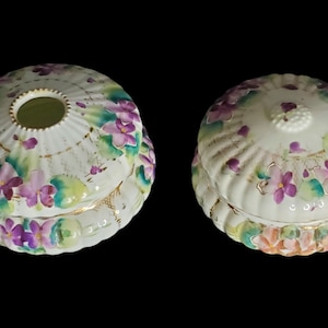 Vintage Porcelain Victorian Hair Receiver and Trinket Powder Jar Set