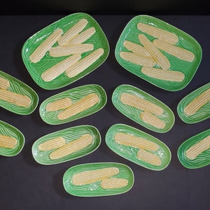 Vintage Japan Majolica style Corn Cob Platters x2 & 9 Corn Cob Plates