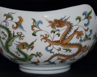 ヴィンテージ中国磁器手描き龍と鳳凰ライスボウル 10 個 新品同様