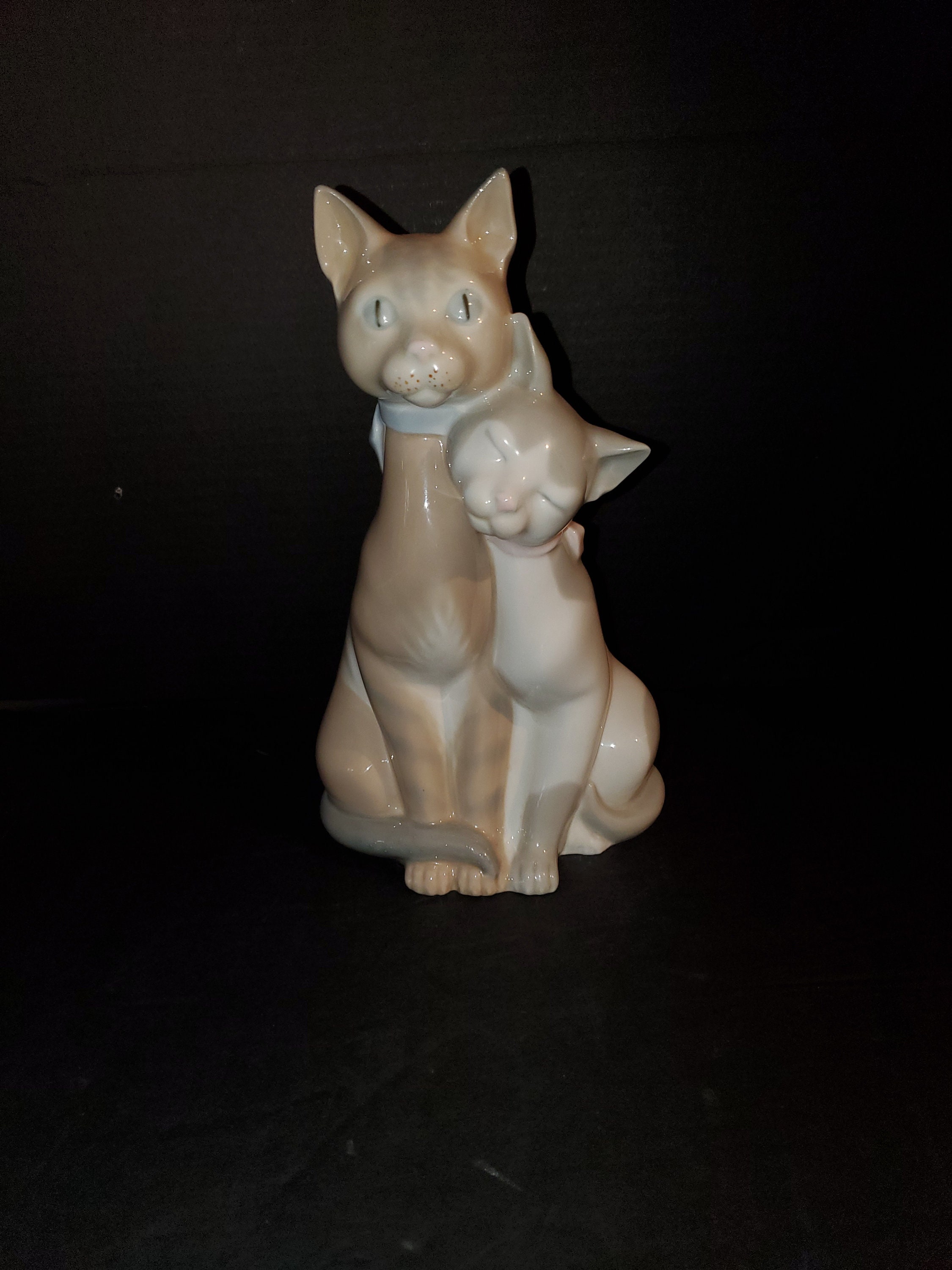 Vintage 1958 Lladro Spain Loving Pair of Cats Porcelain Figurine, RARE, HTF