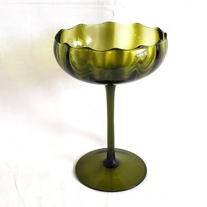 Vintage Mid-Century Empoli Italy Green Avocado Optic Stemmed Goblet Chalice Art Glass