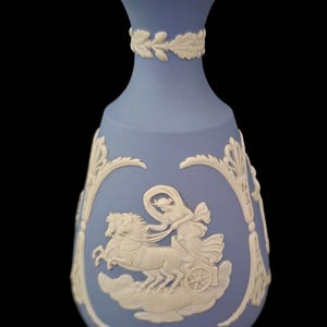 VTG Wedgwood England Blue Jasperware Classical Scenes Bud Vase