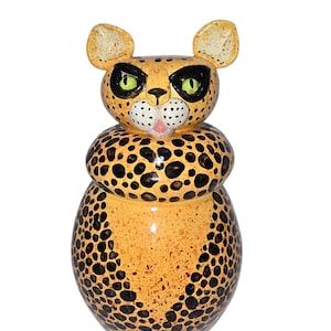 Vintage Handmade Ceramic Cat Leopard Animal Cookie Jar