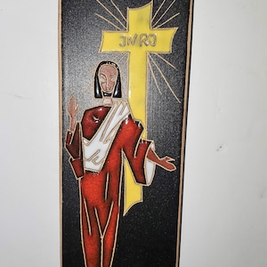 Vintage Goldscheider Germany Enamel Jesus Religious Ceramic Tile