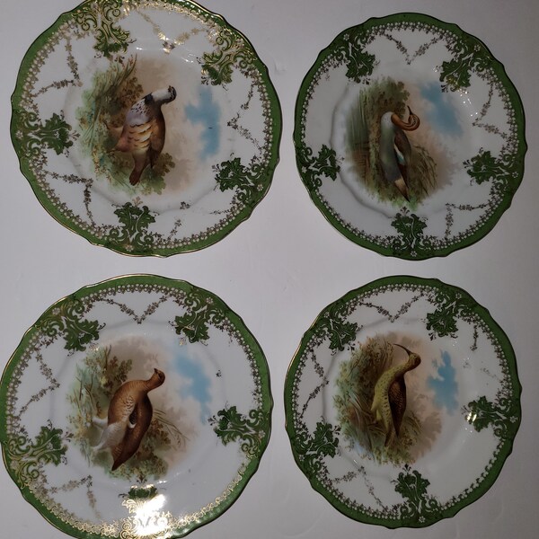 Rare (4) Antique C T Altwasser Germany Water Fowl Plates