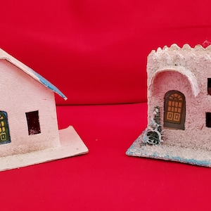 Vintage 1950’s Japan Putz Cardboard Christmas Set of 2/ Small Castle and House