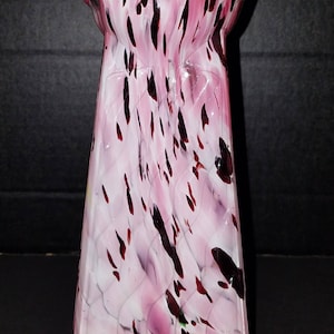 Legras  Splatter Art Glass Ribbed Ruffle  Pink Amethyst Color Triangle Shaped Vase