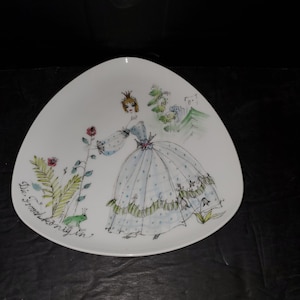 VTG Hutschenreuther Selb DIADEM Triangular Hand Painted Porcelain Plate, Bavaria Germany, Signed