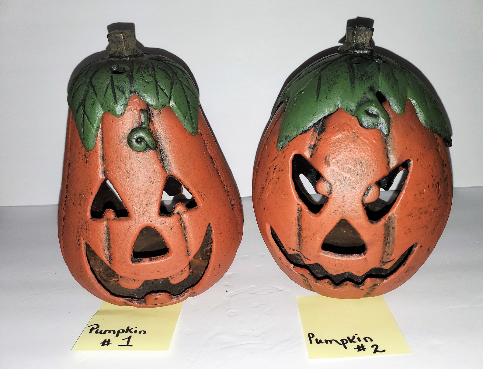 Vintage Set of 2 Cast Iron JackOLantern Pumpkin Candle Etsy