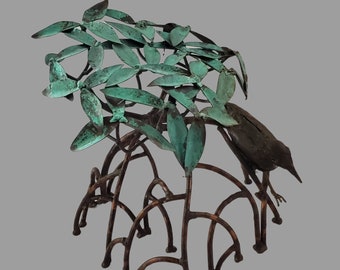 Vintage Copper Sculpture with Bird in a Mangrove Tree