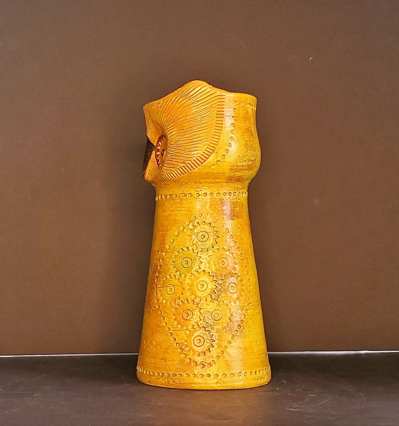 Mid Century BITOSSI – ALDO LONDI – Large Yellow Owl Vase – Italy