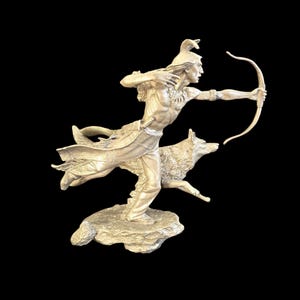 Vintage “The Hunter” Sioux Indian with Wolf Pewter Sculpture by Jim Ponter, Limited Edition