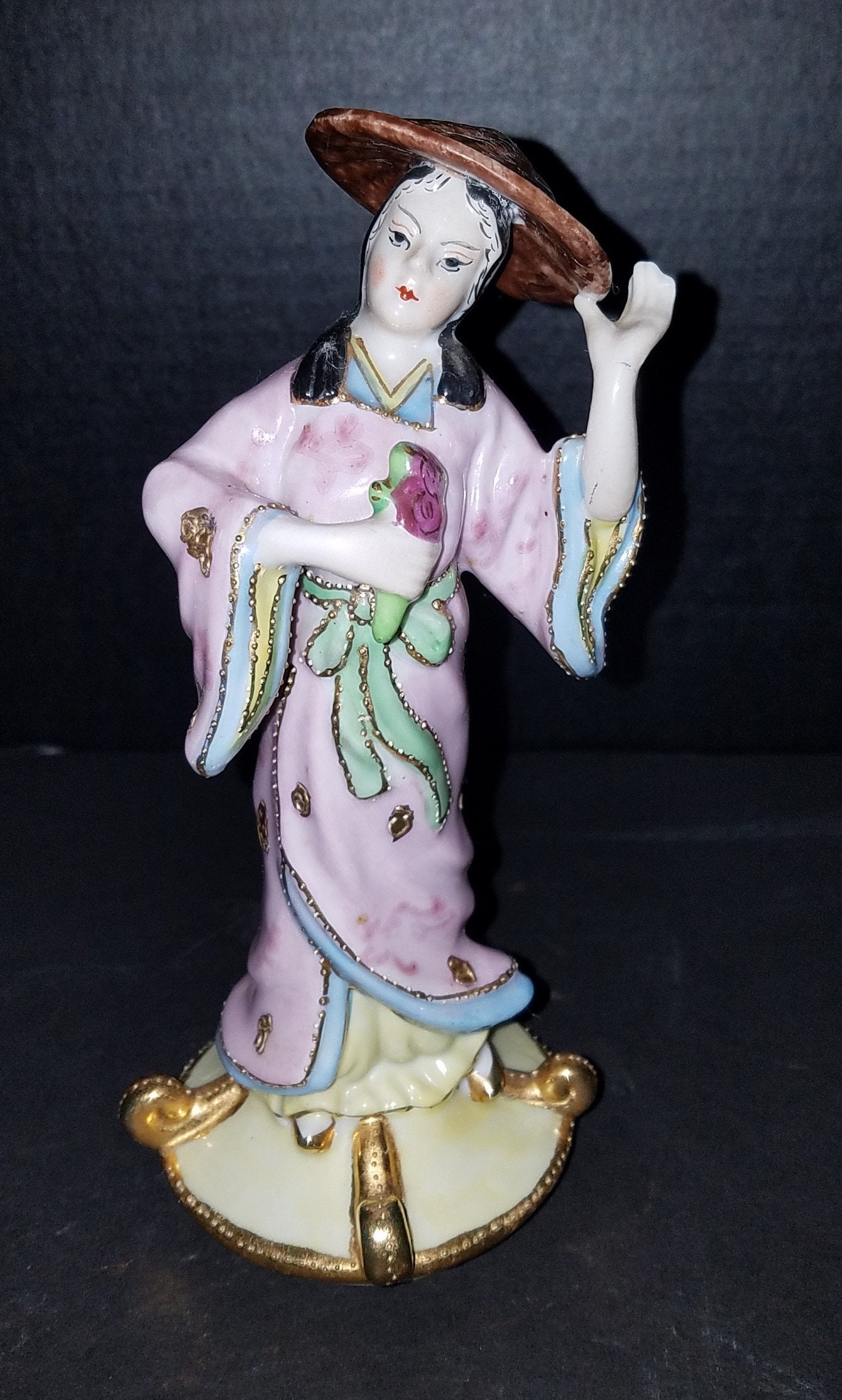 Vintage Geisha Porcelain Figurine Japanese Geisha Statue Vintage Ceramic Geisha figurine holding a fan