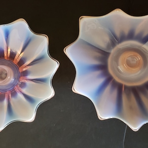 Vintage Fostoria Stunning Pair Pink Opalescent Heirloom Candlestick Holders