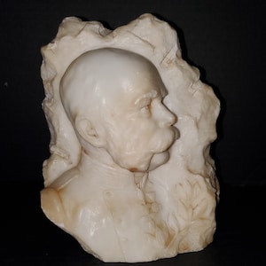 Antique Fritz Kochendoerfer Carved Alabaster Marble Bust Kaiser Franz Joseph I of Austria