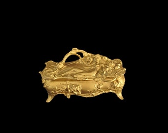 1930’s Art Nouveau WB Mfg Co Reposse’ Woman Roses Jewelry Trinket Box