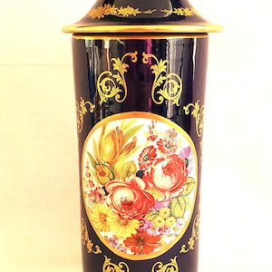 Vintage Keramos R Capodimonte Italy Cobalt Floral Cobalt Large Porcelain Lidded Vase Jar