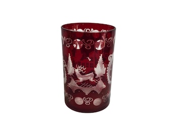 Antique Eggerman Ruby Red Etched Glass Goblet