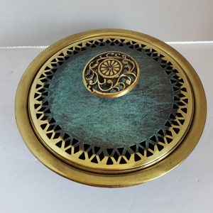 Vintage Handmade Brass Flower Frog/Covered Bowl by Oppenheim, Made in Israel Old Judaica