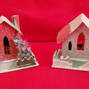 Vintage 1950’s Japan Putz Cardboard Christmas Set of 2 - Houses