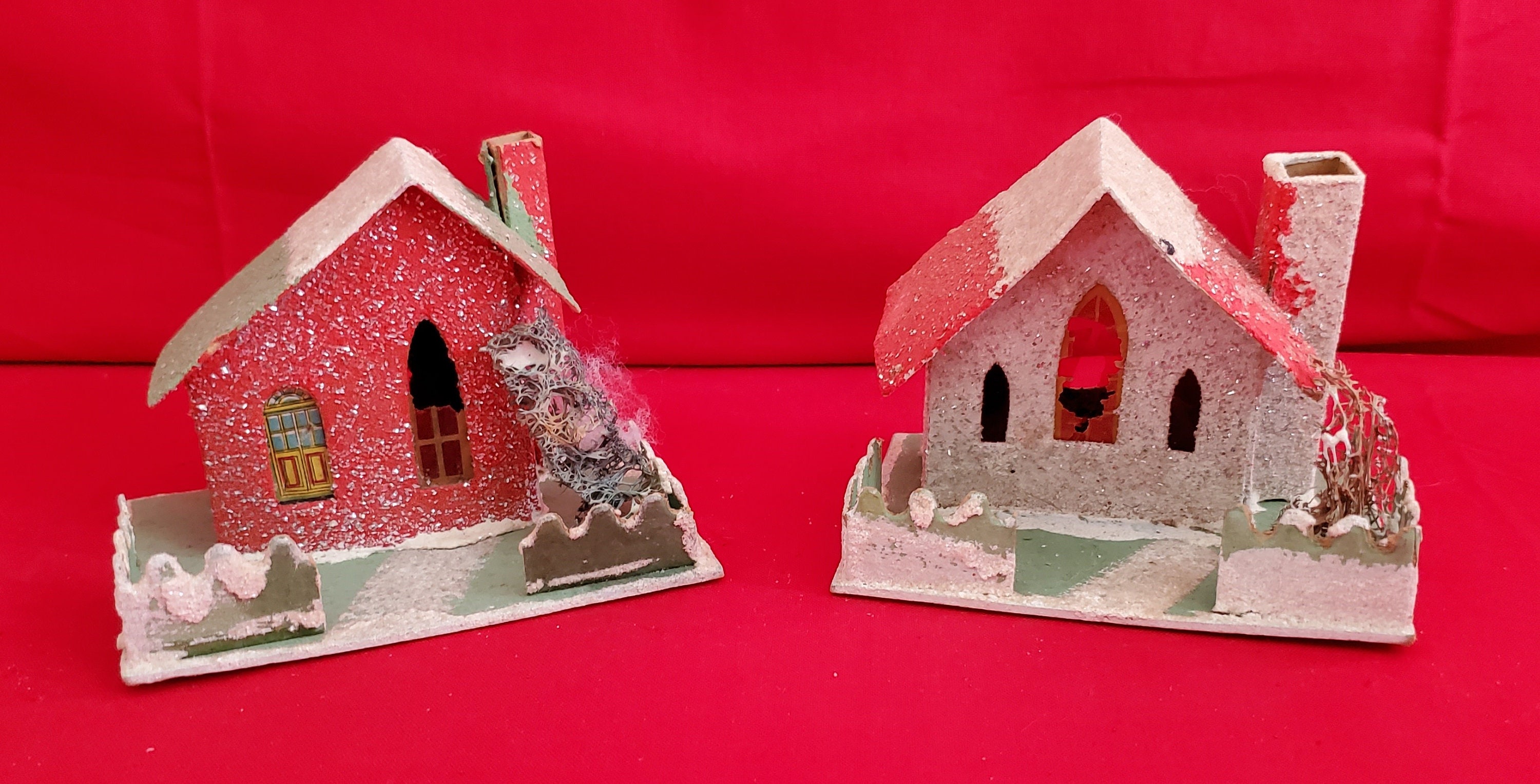 Vintage 1950’s Japan Putz Cardboard Christmas Set of 2 - Houses