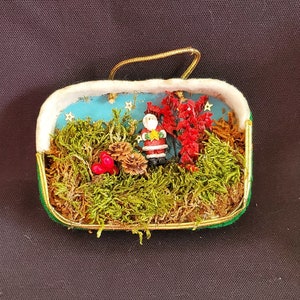 Vintage 1950’s Santa with Trees Diorama Christmas Ornament Handmade