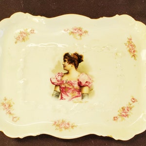 Antique 1895 P&M Porzellanfabrik Moschendorf A.G. Bavaria German Victorian Madame Sans-Gene Porcelain Trinket Dish