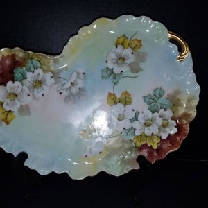 Antique Bavaria Signed Hand painted Floral Design RARE Kidney-Shaped Serving Tray