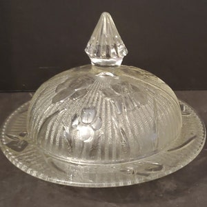 Vintage Jeannette Glass Iris & Herringbone Dome Covered Butter Dish