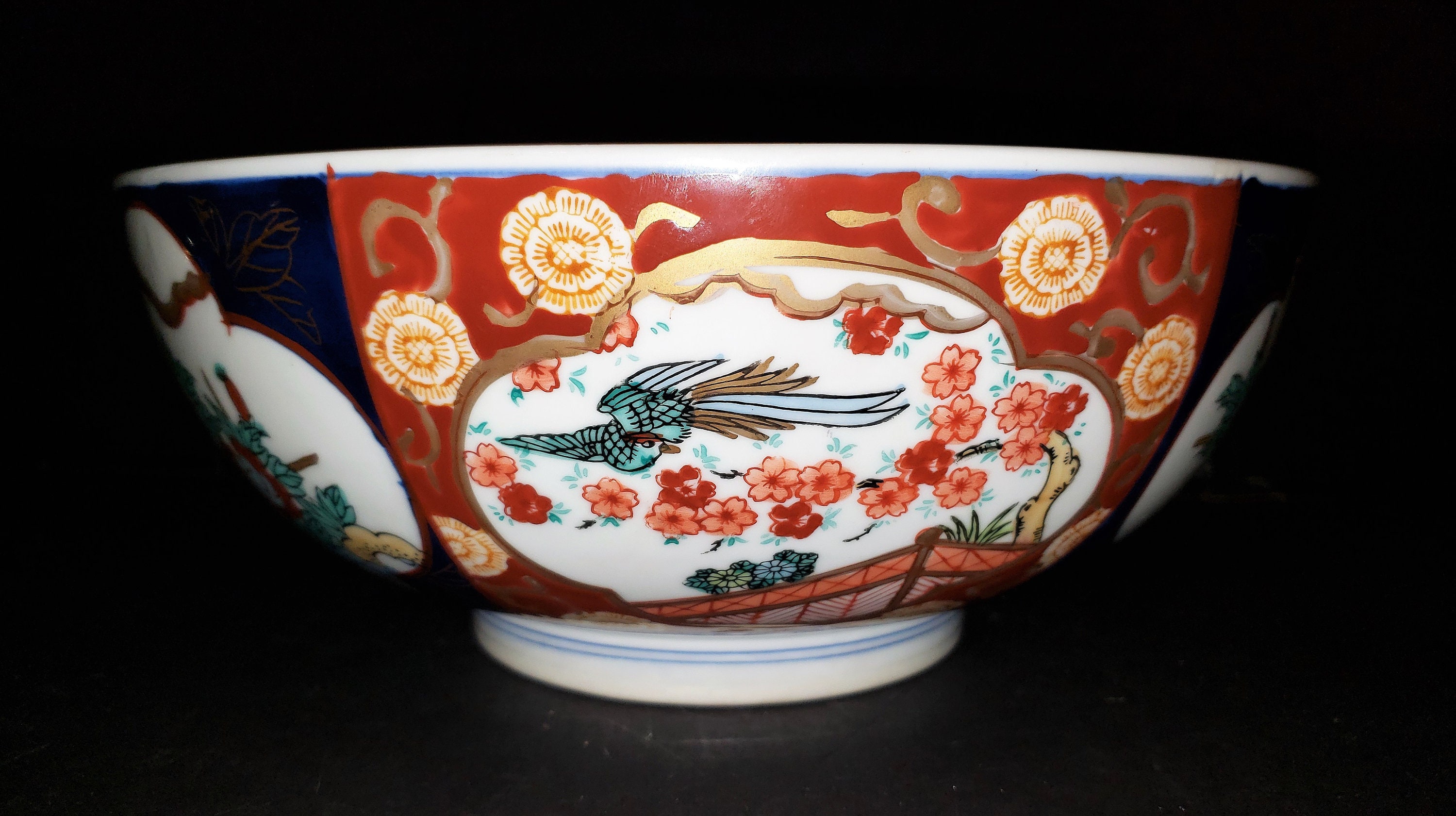 Vintage 1960s Gold Imari Hand painted Floral and Peacock Etsy