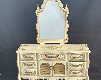 WOW – Vintage 1960 - 70’s A Price Import French Provincial Dresser with Mirror Musical Jewelry Chest/Box