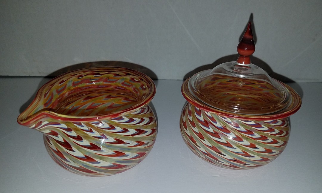 Jason Probstein Signed Art Glass Asheville NC Hand Blown Creamer and