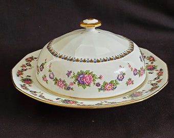Antique Charles Ahrenfeldt Limoges France Floral Design Lidded Butter Dish