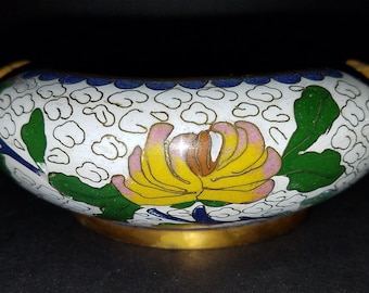 Antico smalto cinese Cloisonne su posacenere in ottone