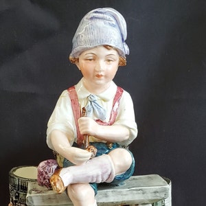 Antique Victorian German Boy with Pipe Porcelain Figural Posy Vase