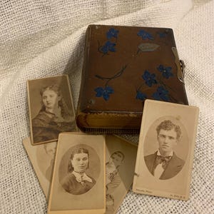 Antique Photo Album with 5 CDV Photos Leather Cover Late 1800&#39;s Photograph Album