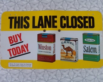 This Lane Closed Tobacciana Sign Winston Camel Salem Cigarettes Cardboard Stand Grocery