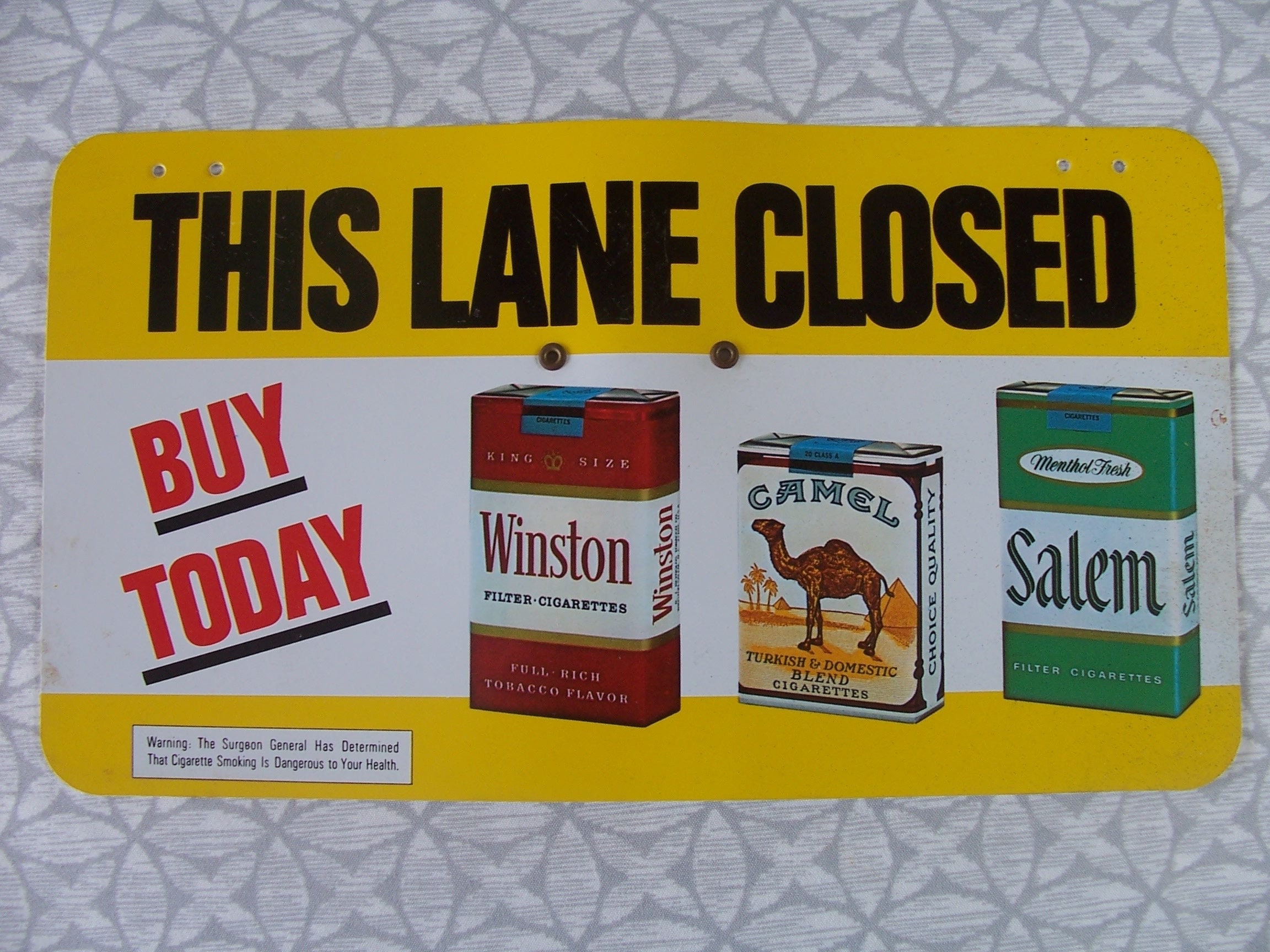 This Lane Closed Tobacciana Sign Winston Camel Salem Cigarettes Cardboard  Stand Grocery