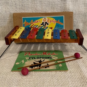 1950&#39;s Melodies Xylophone Original Box Mallets Song Book