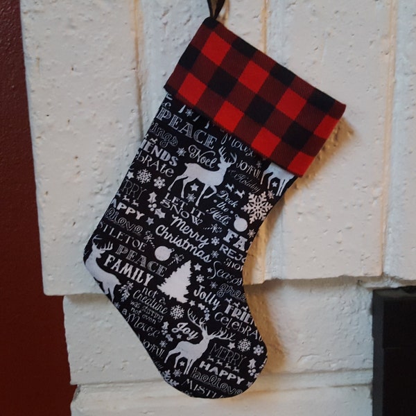 Christmas Stocking, Christmas Buffalo Plaid, Christmas Sayings, Woodland Stocking,  Lined stocking, Buffalo cuff by Sew4MyLoves