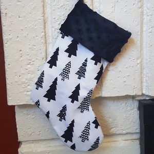 Christmas Stocking Christmas Trees with black minky Woodland Stocking, Lumberjack theme, Lined stocking with Minky cuff by Sew4MyLoves image 1