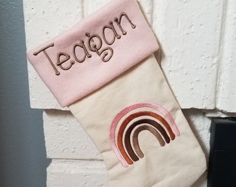 Personalized Christmas stocking, rainbow baby stocking, rainbow stocking, boho stockings, holiday decoration, colorful Christmas mantel