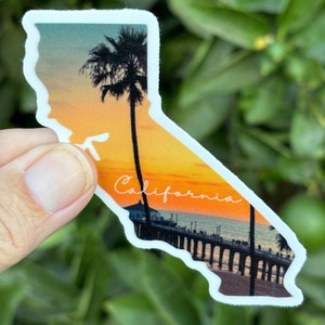 California Sunset Pier Vinyl Sticker - Coastal Vibes Waterproof Decal. Vinyl decal sticker for surfers. Car decal.