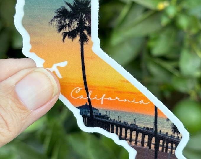 California Sunset Pier Vinyl Sticker - Coastal Vibes Waterproof Decal ...