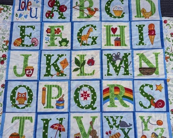 Complete Baby Quilt Kit with Alphabet Prints - Pieced and Ready-to-Quilt for Quilters - DIY Pieced Quilt Kit - Complete Quilt Kit