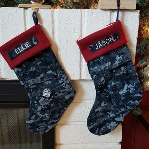 Military Uniform Stocking, Personalized Christmas Stocking, made with your uniform, Memory Stocking, Lined stocking, fleece cuff Sew4MyLoves